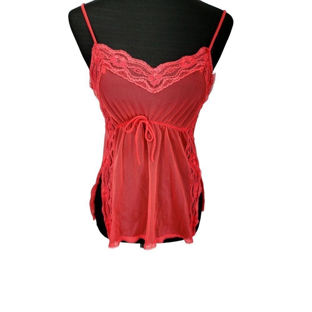 Berkliff Women's Red Lace Split Sides Baby Doll Nightie Top Size‎ Medium
